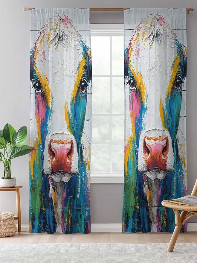 Sheer Curtains 96 Inches Long, Farmhouse Oil Painting Semi Sheer Curtains Light - Image 5