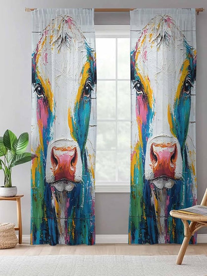 Sheer Curtains 84 Inches Long, Farmhouse Oil Painting Semi Sheer Curtains Light - Image 5