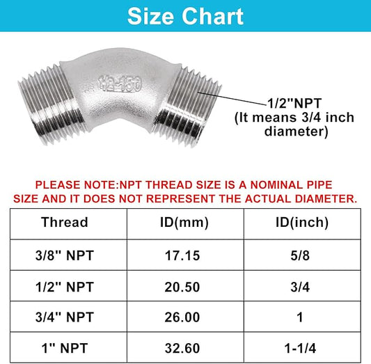 45 Degree Elbow 2PCS, 1/2" NPT Male X 1/2" NPT Male 304 Stainless Steel Pipe - Image 2