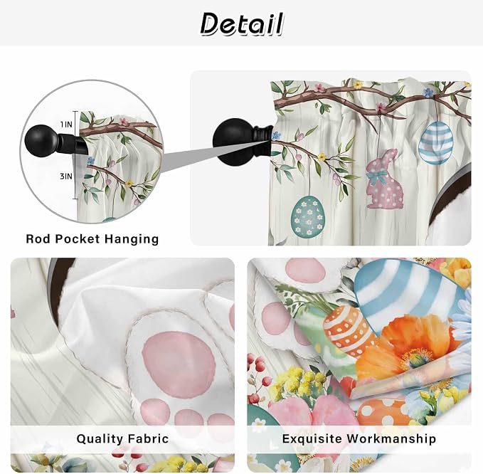 Easter Kitchen Tier Curtains 45 Inch Long 2 Panel Set, Rod Pocket Short Window - Image 9