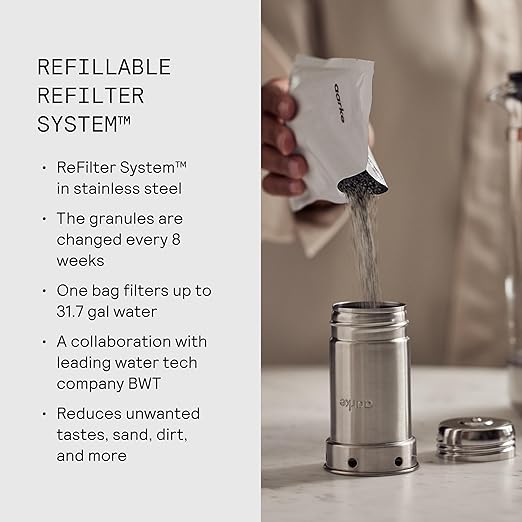 Aarke Purifier Regular 1.18L Glass Pitcher Bundle w/Steel Filter, 4 Pure Refill - Image 3