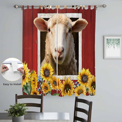 Sheep Sunflower Living Room Curtains 96 Inch Length, Window Curtains Tab Top - Image 4