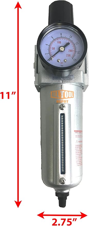 3/4" NPT HEAVY DUTY Compressed Air In Line Filter Regulator Combo Piggyback - Image 2