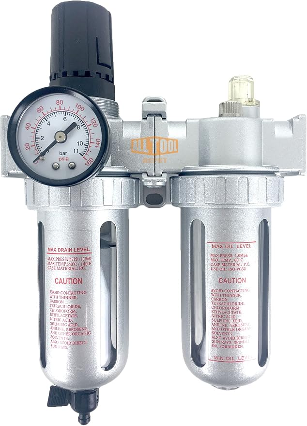 3/8" NPT Mid Flow Compressed Air In Line Filter Regulator Lubricator Oiler by AllToolDepot