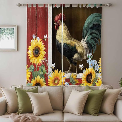 Chicken Sunflowers Living Room Curtains 96 Inch Length, Window Curtains Tab Top - Image 3