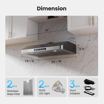 Under Cabinet Range Hood 30 Inch, 980CFM Fast Venting Ducted, Kitchen Hood - Image 9