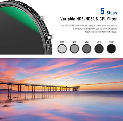 NEEWER 2 in 1 77mm Variable ND Filter ND2–ND32&CPL Filter No X Cross/30 Layer - Image 4