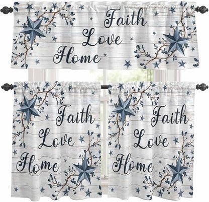 Kitchen Curtains Tiers and Valance Set of 3, Farmhouse Light Filtering Window by Anzona