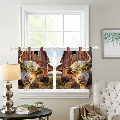 Farm Yaks Kitchen Curtains 24 Inch Length, Small Window Curtains Tab Top - Image 2
