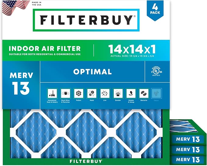 Filterbuy 14x14x1 Air Filter MERV 13 Optimal Smoke & Allergy Defense, by Filterbuy