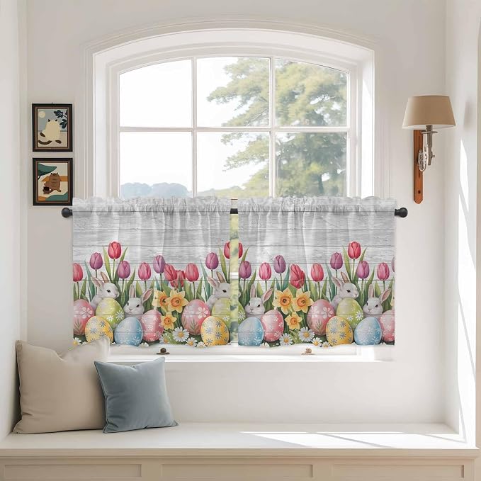 Easter Kitchen Tier Curtains 36 Inch Long 2 Panel Set, Rod Pocket Half Window by Unknown