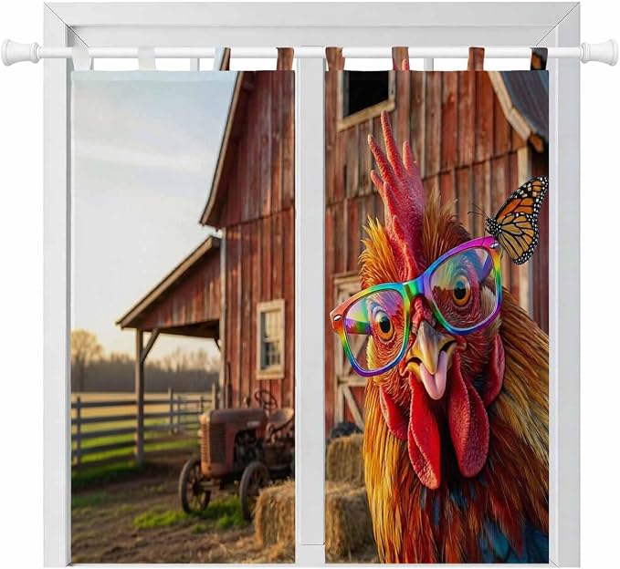 Farm Rooster Bedroom Curtains 72 Inch Length, Window Curtains Tab Top, by Unknown