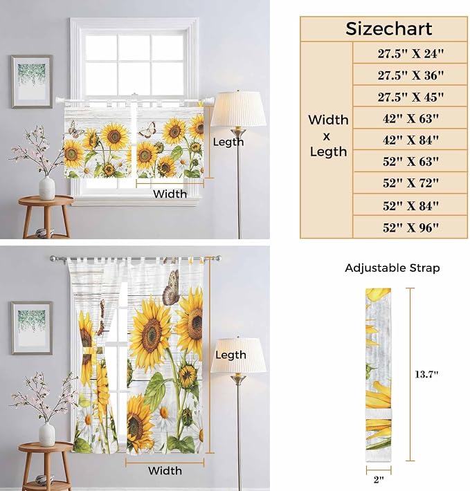 Yellow Sunflowers Living Room Curtains 84 Inch Length, Window Curtains Tab Top - Image 8