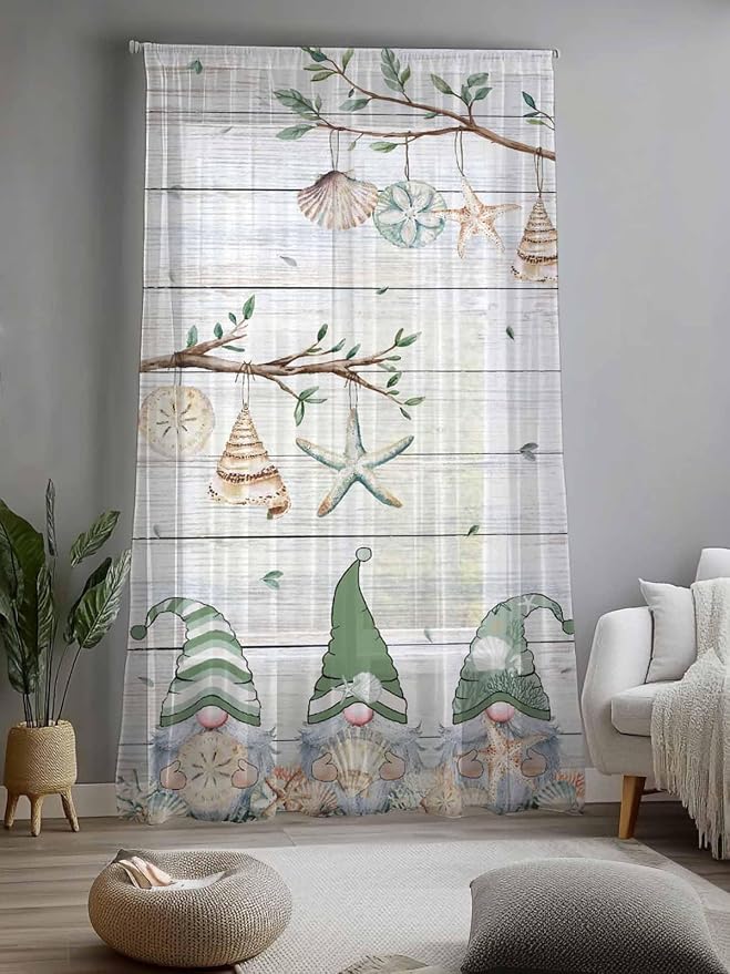 Sheer Curtains 96 Inches Long, Sage Green Gnomes Semi Sheer Curtains Light - Image 2