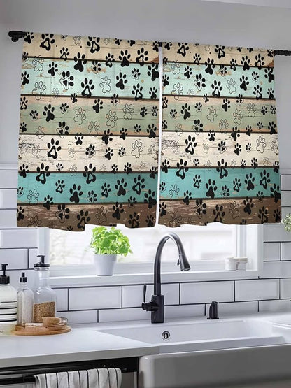 Sheer Curtains 45 Inch Length, Sage Green Brown Paw Prints Semi Sheer Curtains - Image 5