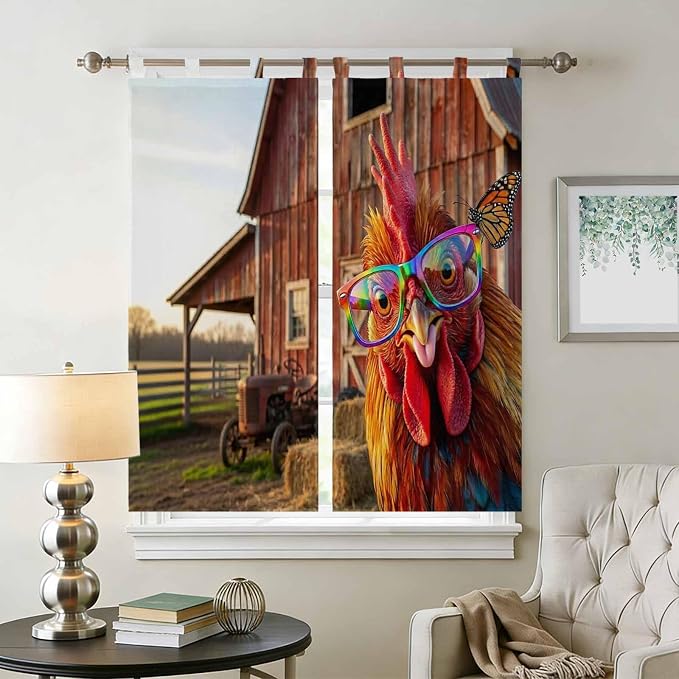 Farm Rooster Bedroom Curtains 72 Inch Length, Window Curtains Tab Top, - Image 2