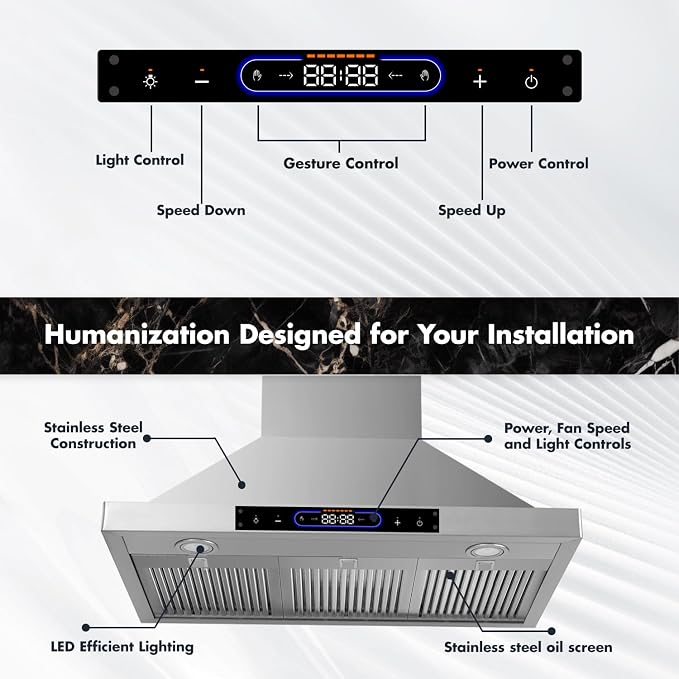36 inch Wall Mount Range Hood Convertible Vent - Image 4