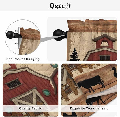 Brown Farmhouse Tier Curtains, Vintage Country Animals Wooden Grain Light - Image 9