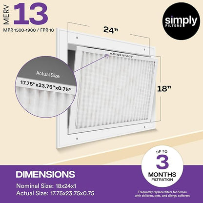 Simply 18x24x1 Air Filter, MERV 13, 6 Pack, - Image 3