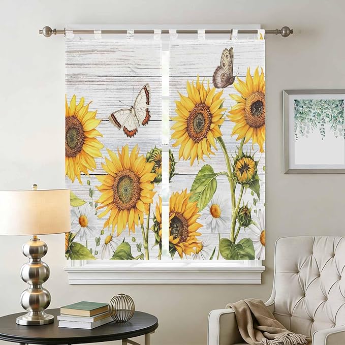 Yellow Sunflowers Bedroom Curtains 72 Inch Length, Window Curtains Tab Top - Image 2