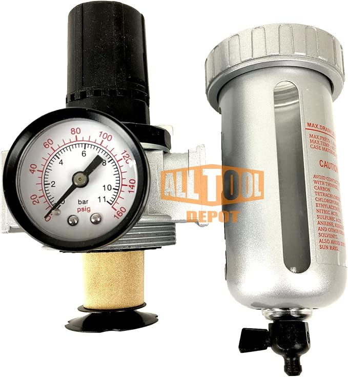 3/8" NPT Mid Flow Compressed Air In Line Filter Regulator Combo Piggyback - Image 5