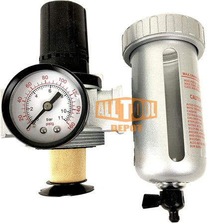 3/8" NPT Mid Flow Compressed Air In Line Filter Regulator Combo Piggyback - Image 5