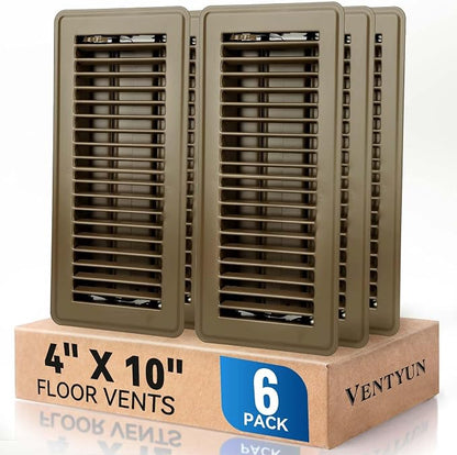 4" x 10" Floor Register Vent Covers 6-Pack, Walkable Powder-Coated Metal Vent by VENTYUN