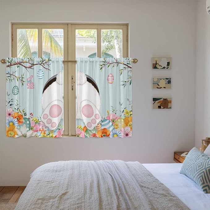 Easter Bunny Kitchen Tier Curtains 45 Inch Long 2 Panel Set, Rod Pocket Short - Image 4
