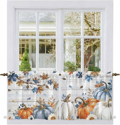 Thanksgiving Pumpkin Kitchen Tier Curtains 36 Inch Long 2 Panel Set, Rod Pocket - Image 2