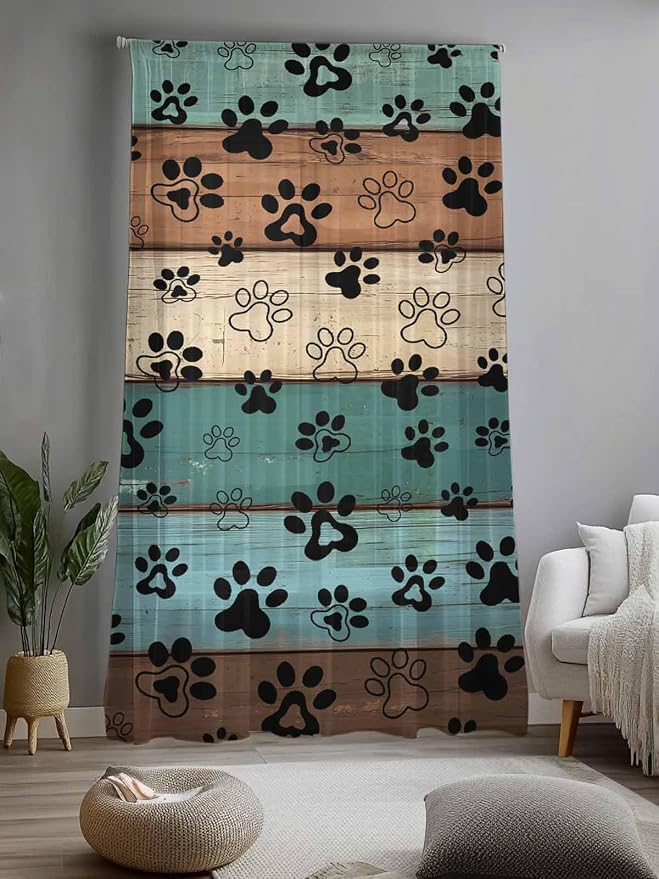 Sheer Curtains 96 Inches Long, Vintage Farmhouse Country Wooden Grain Privacy - Image 2