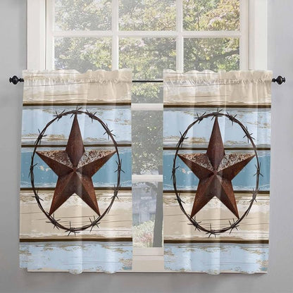 Vintage Western Star on Wood Grain Window Valance Curtains, Retro Wooden - Image 7