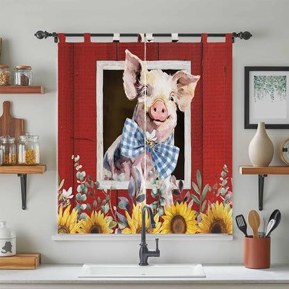 Pig Sunflowers Bedroom Curtains 72 Inch Length, Window Curtains Tab Top - Image 3
