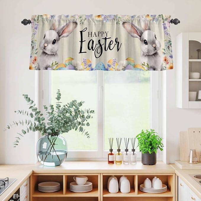 Easter Grey Bunny Kitchen Curtains Set 3 Piece - Image 6
