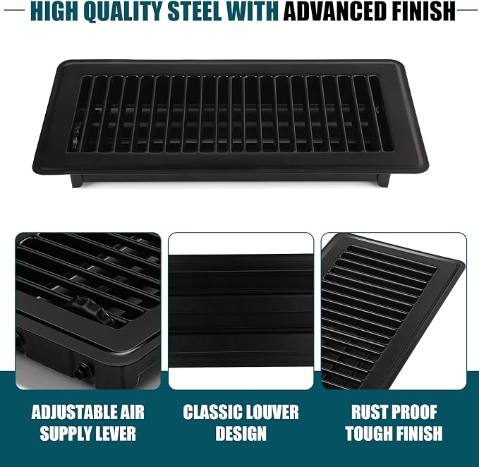 VOISEN Floor Register 4x10, 10 Pack Black Floor Register Vents, Heavy Duty - Image 6