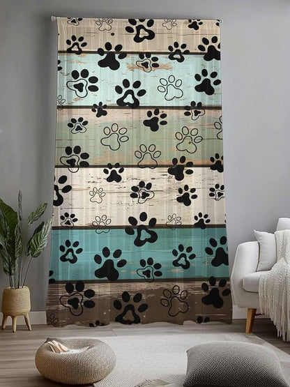 Sheer Curtains 108 Inches Long, Sage Green Brown Paw Prints Semi Sheer Curtains - Image 2