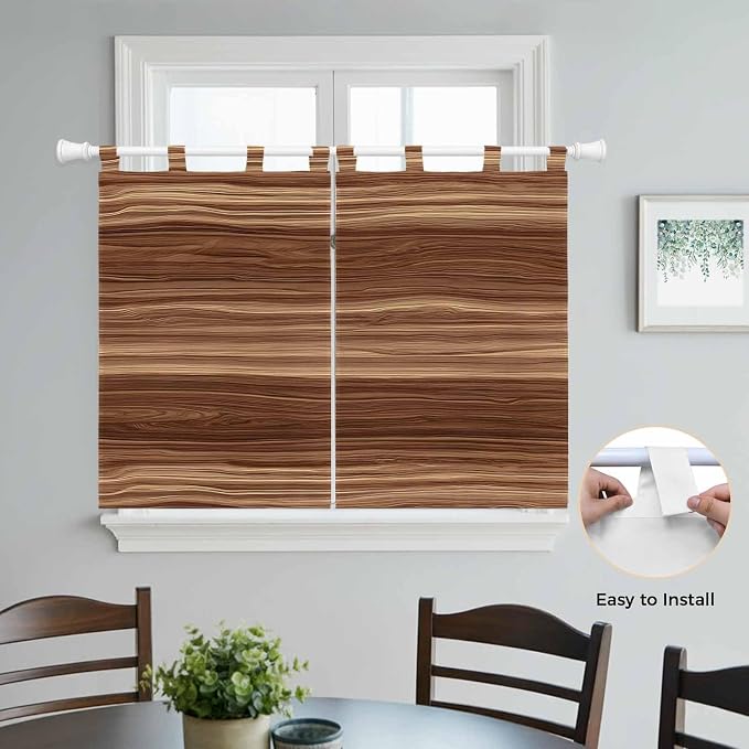 Brown Western Kitchen Curtains 45 Inch Length, Short Cafe Window Curtains Tab - Image 4