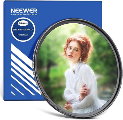 NEEWER 62mm Black Diffusion 1/4 Filter Dreamy Soft Cinematic Effect Filter by Neewer