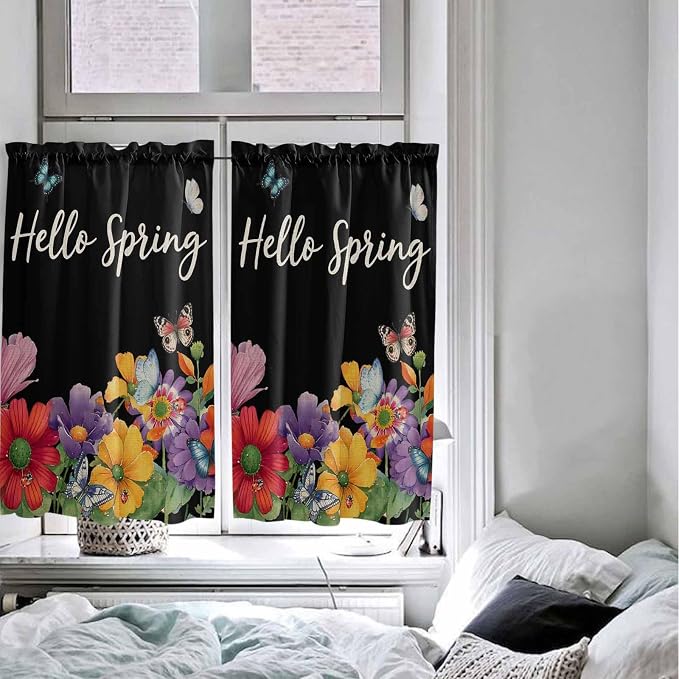 Spring Flowers Kitchen Curtains 54 Inches Length, Watercolor Country Colorful - Image 5