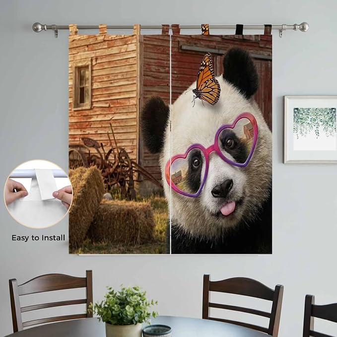 Farm Panda Bathroom Curtains 63 Inch Length, Window Curtains Tab Top, Farmhouse - Image 4