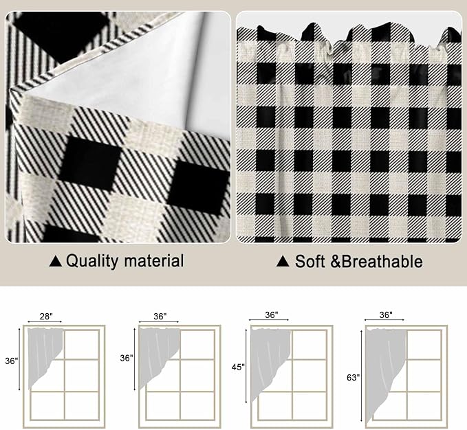 Swag Curtain Valances for Kitchen Windows, Farm Wooden House Black Buffalo - Image 6