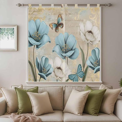 Spring Flowers Bathroom Curtains 63 Inch Length, Window Curtains Tab Top - Image 9