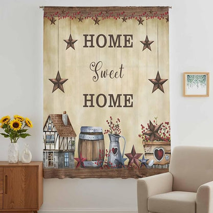 Farm Sheer Curtains 45 Inch Length American Country Barn Star Vintage Berry - Image 5