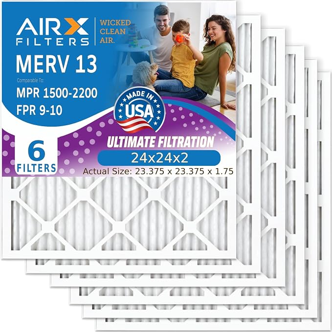 AIRX FILTERS WICKED CLEAN AIR. 24x24x2 Air Filter MERV 13 Electrostatic Pleated by AIRXFILTERSWICKEDCLEANAIR