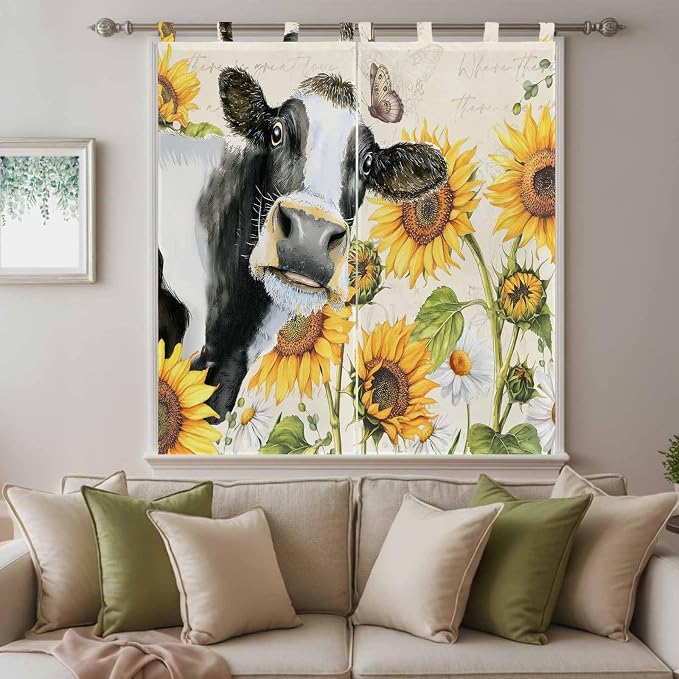 Yellow Sunflowers Bathroom Curtains 63 Inch Length, Window Curtains Tab Top - Image 9