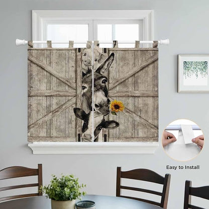 Funny Farm Animals Kitchen Curtains 45 Inch Length, Short Cafe Window Curtains - Image 4