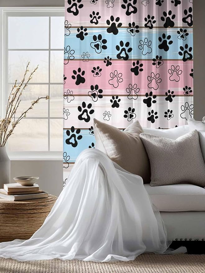 Sheer Curtains 63 Inch Length, Vintage Farmhouse Wooden Grain Privacy Voile - Image 4