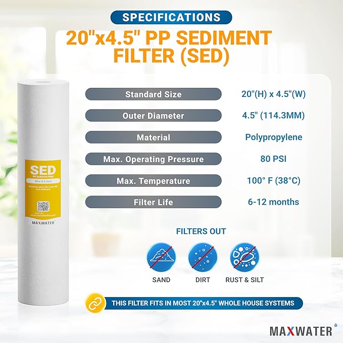 Max Water 1 Micron 20 x 4.5 Sediment Filter 20 inch Whole House BB Water - Image 2