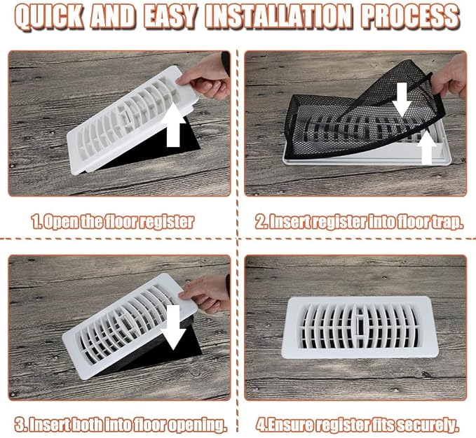 4"x10" Floor Register Trap Covers Screen Air Vent Filters - Image 5