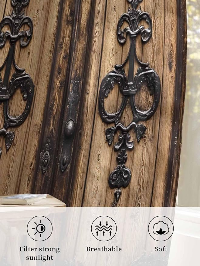 Sheer Curtains 63 Inch Length, Barn Door Semi Sheer Curtains Light Filtering - Image 6