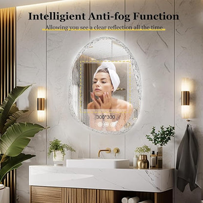 LUVODI Lighted LED Bathroom Mirror: 36”x28”Irregular Stone Pattern Frosted Wall - Image 7